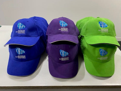 ** NEW ** APA Branded Peaked Hat - Purple, Bright Blue & Lime Green